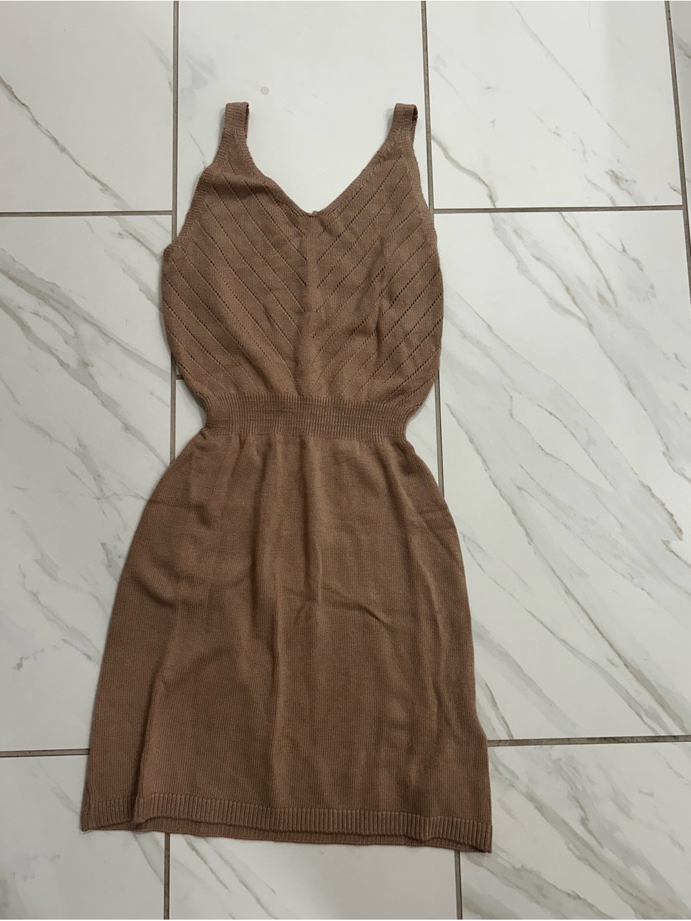 Brown Knit V-Neck Sleeveless Dress